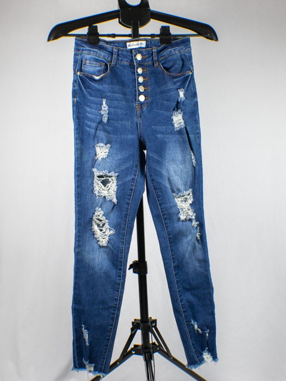 High Waisted Distressed Button Fly Skinny Jeans Size 5 Frayed Hem